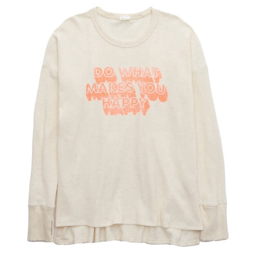 Offline by Aerie waffle rib graphic crew long sleeve tee Small